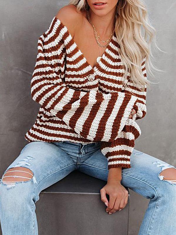 Women's Sweaters Lazy Single-Breasted V-Neck Cardigan Sweater