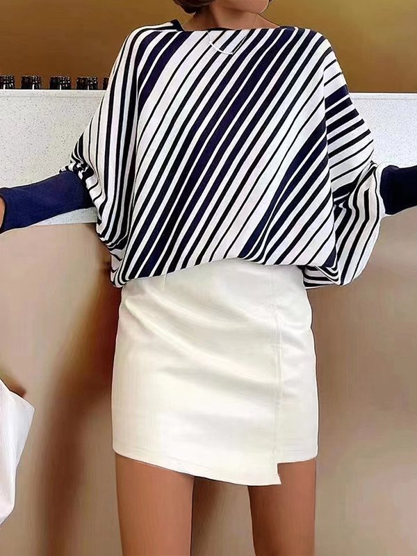 Women's Sweaters Long Sleeve Diagonal Stripes Knitted Sweater