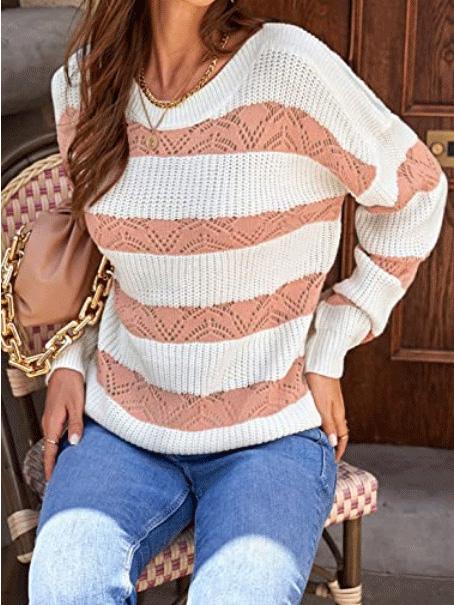 Women's Sweaters Long Sleeve Hollow Round Neck Knitted Sweater