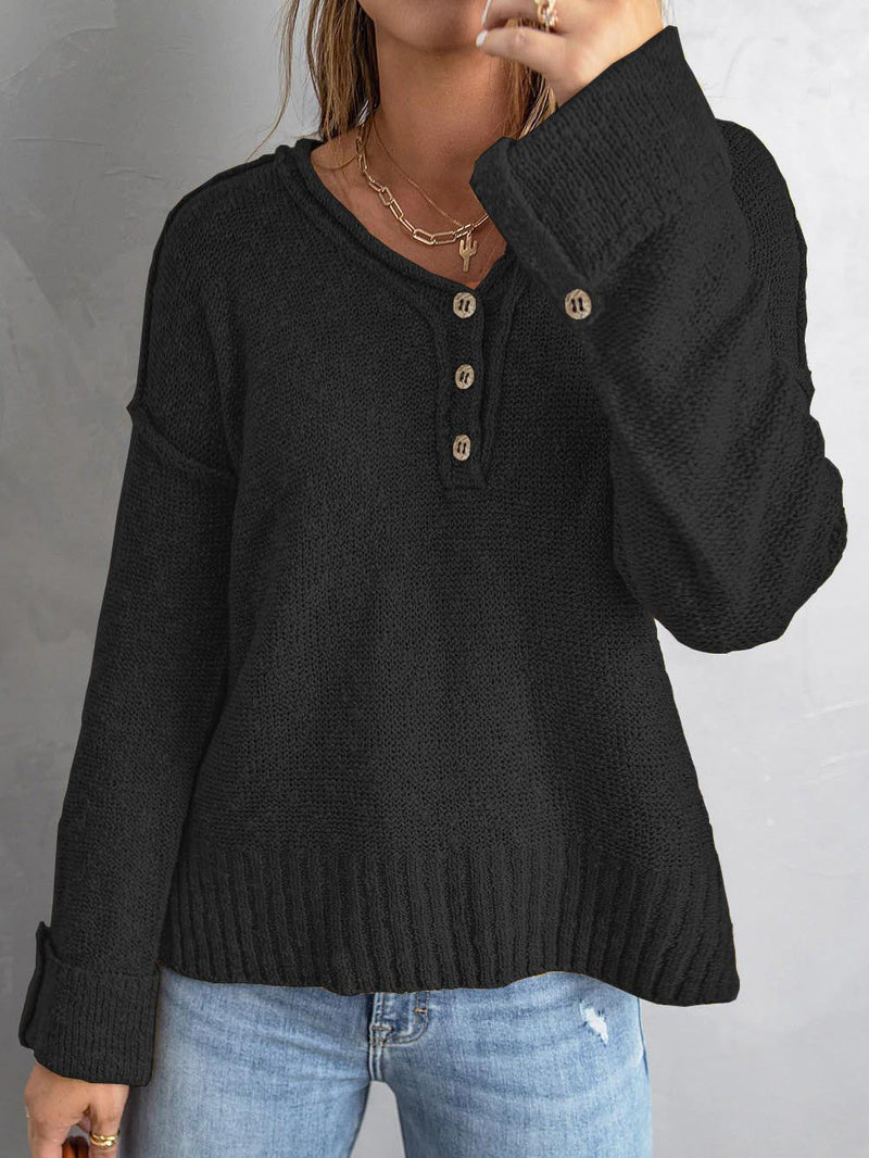 Women's Sweaters Loose Button Knit Long Sleeve Sweater