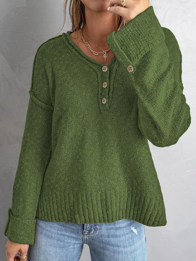 Women's Sweaters Loose Button Knit Long Sleeve Sweater