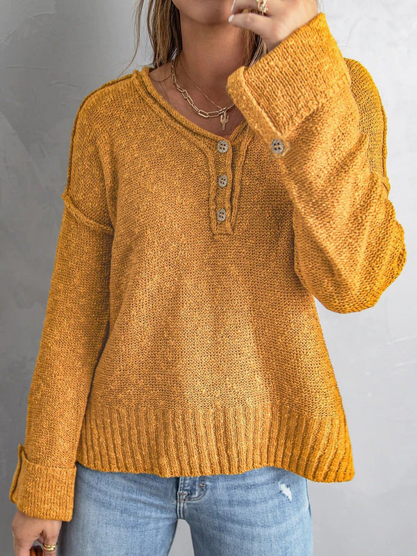 Women's Sweaters Loose Button Knit Long Sleeve Sweater