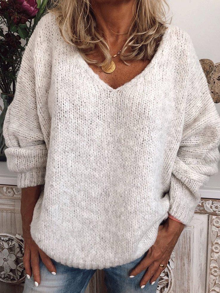 Women's Sweaters Loose V-Neck Drop-Shoulder Long Sleeve Sweater