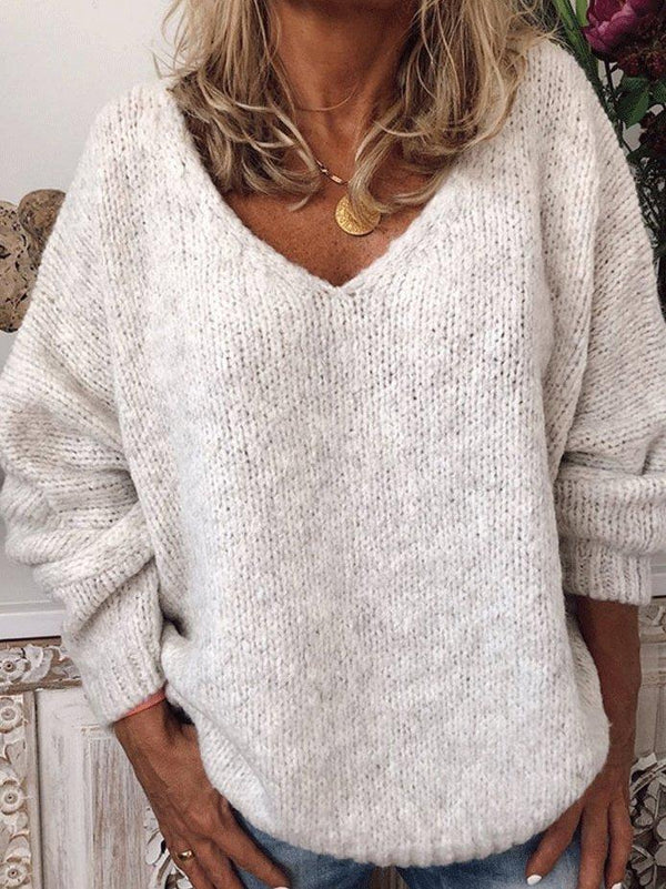 Women's Sweaters Loose V-Neck Drop-Shoulder Long Sleeve Sweater