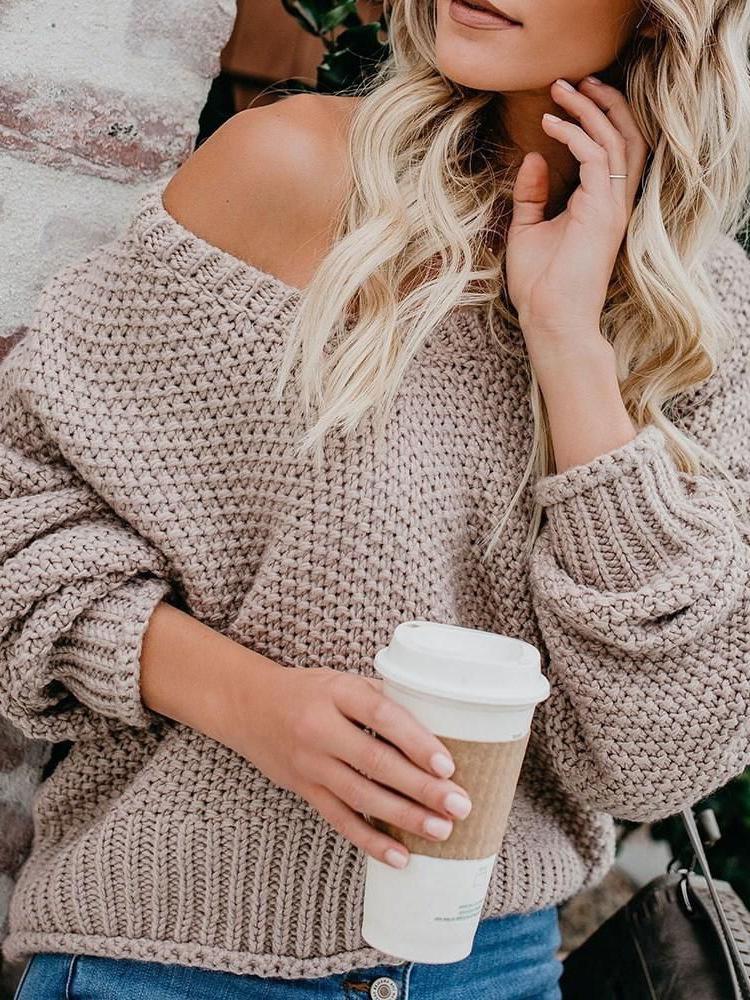 Women's Sweaters Loose V-Neck Long Sleeve Knitted Sweater