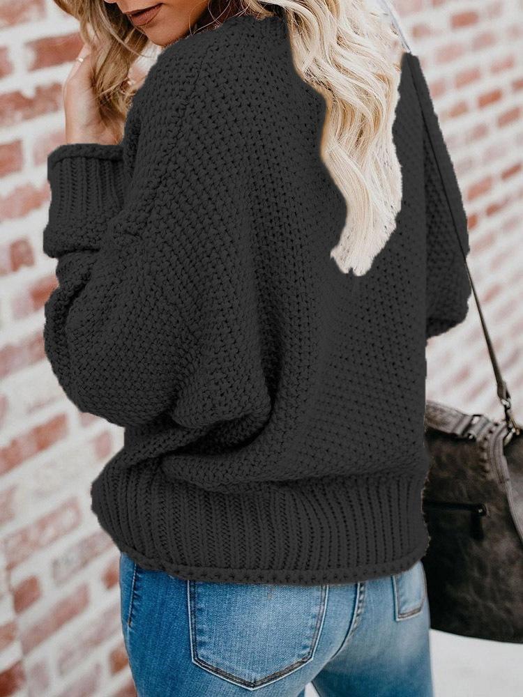 Women's Sweaters Loose V-Neck Long Sleeve Knitted Sweater