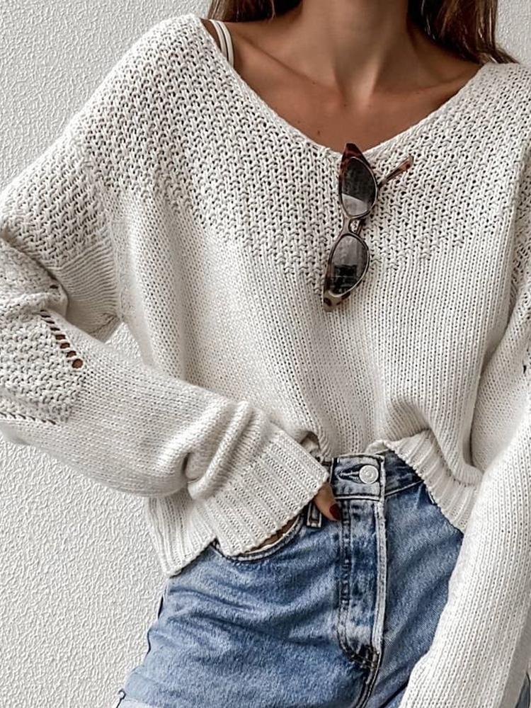 Women's Sweaters Loose V-Neck Long Sleeve Sweater