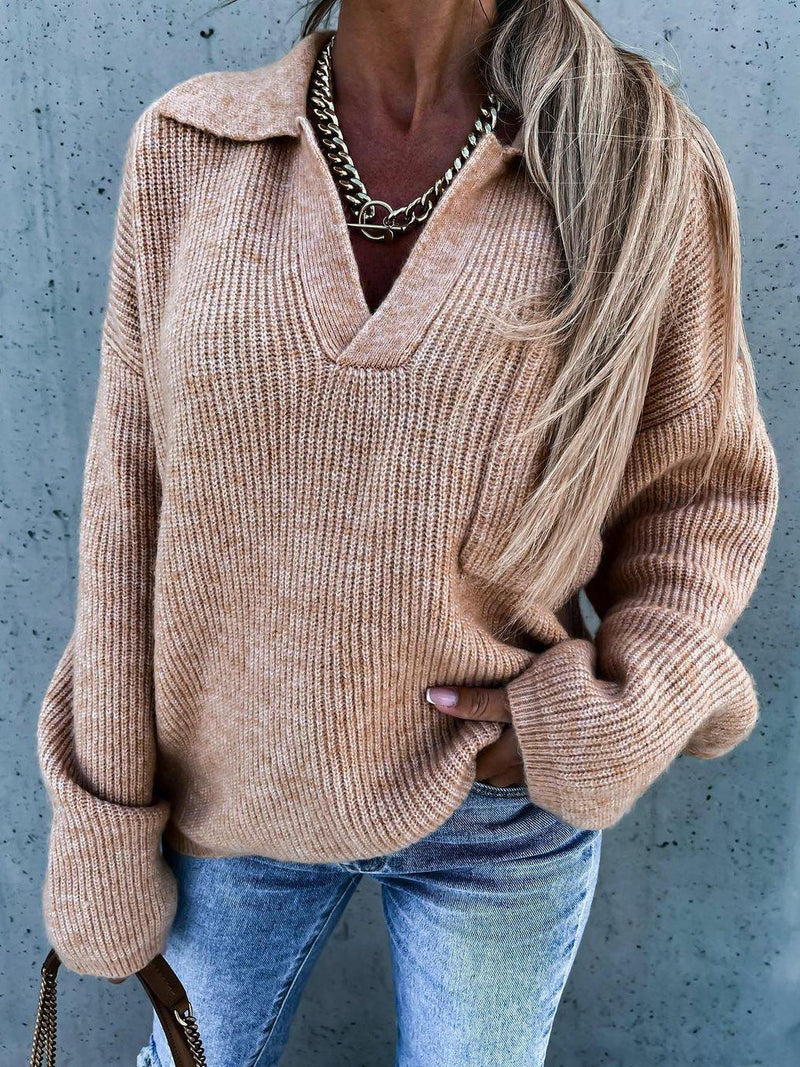 Women's Sweaters Loose V-Neck Pocket Long Sleeve Sweater