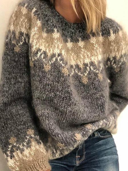 Women's Sweaters Mohair Jacquard Chunky Knit Sweater