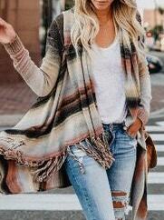 Women's Sweaters Multicolor Fringed Shawl Knitted Sweater