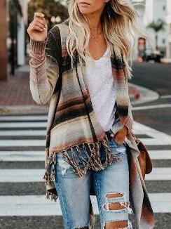 Women's Sweaters Multicolor Fringed Shawl Knitted Sweater