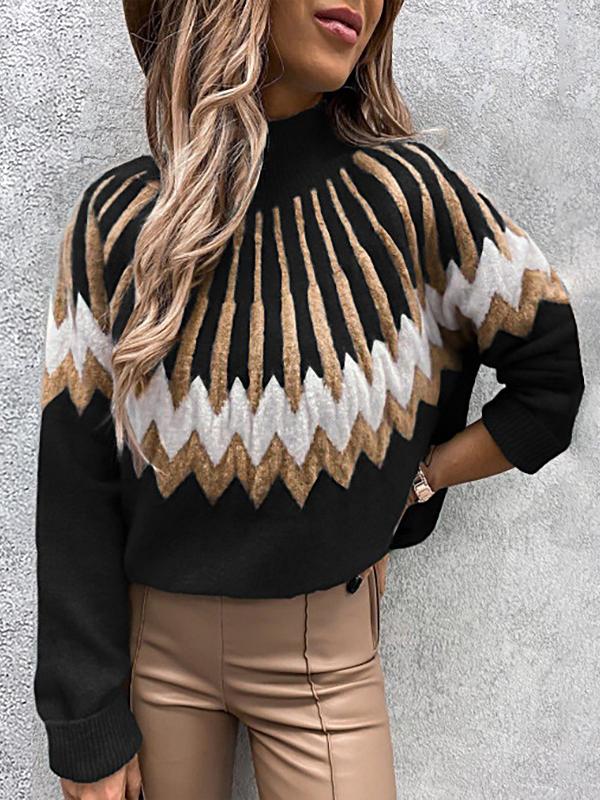 Women's Sweaters Printed Turtleneck Long Sleeve Knit Sweater
