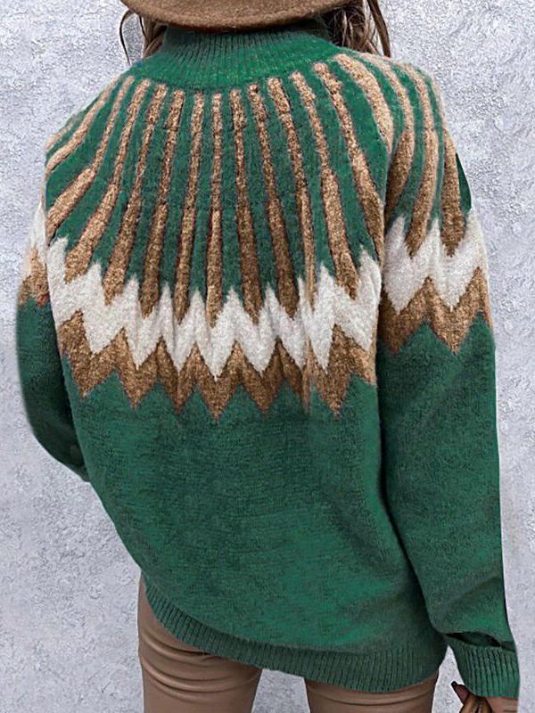 Women's Sweaters Printed Turtleneck Long Sleeve Knit Sweater