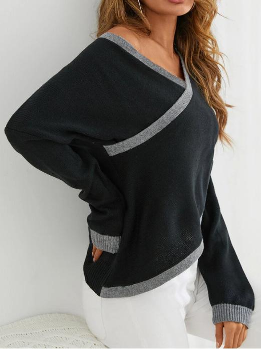 Women's Sweaters Retro Loose Simple V-Neck Knitted Sweater