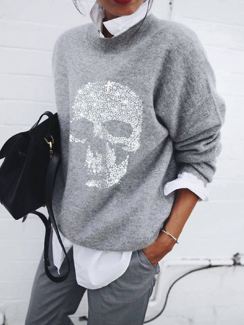 Women's Sweaters Skull Print Long Sleeve Casual Sweater