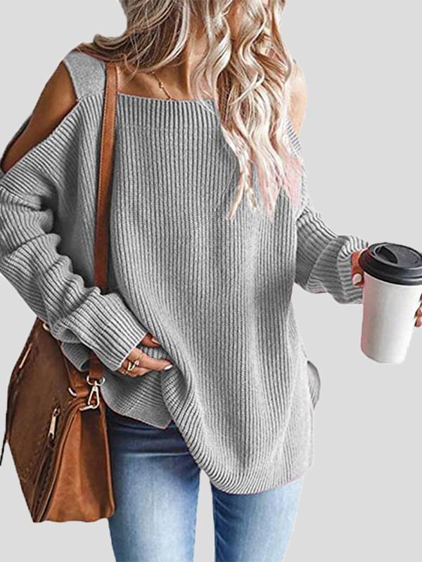 Women's Sweaters Sling Long Sleeve Off-Shoulder Pullover Knit Sweater