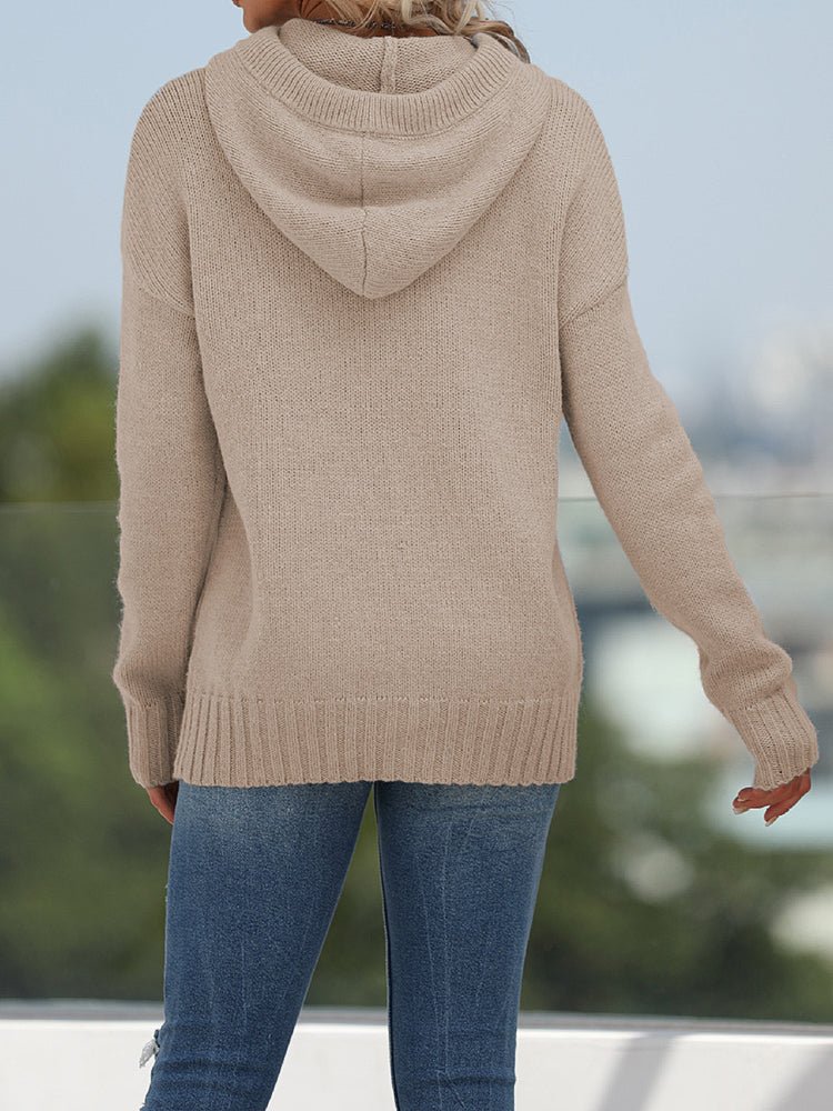 Women's Sweaters Solid Pocket Knit Hooded Sweater