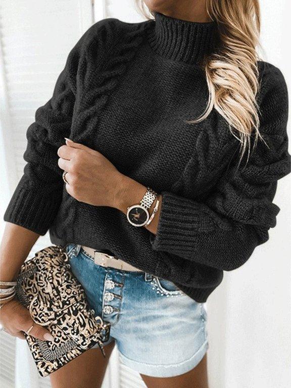 Women's Sweaters Solid Turtleneck Long Sleeve Knitted Sweater