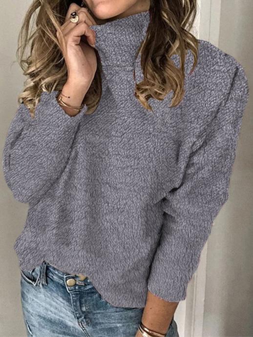 Women's Sweaters Solid Turtleneck Long Sleeve Plush Sweater