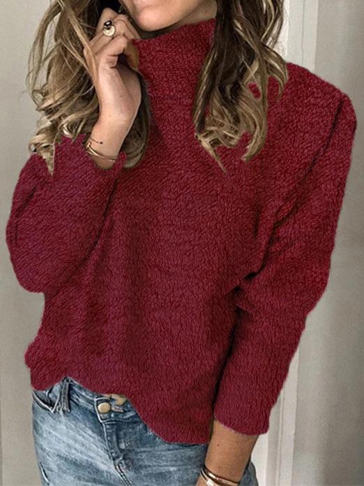 Women's Sweaters Solid Turtleneck Long Sleeve Plush Sweater