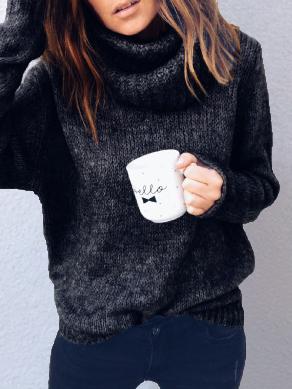 Women's Sweaters Solid Turtleneck Long Sleeve Sweater