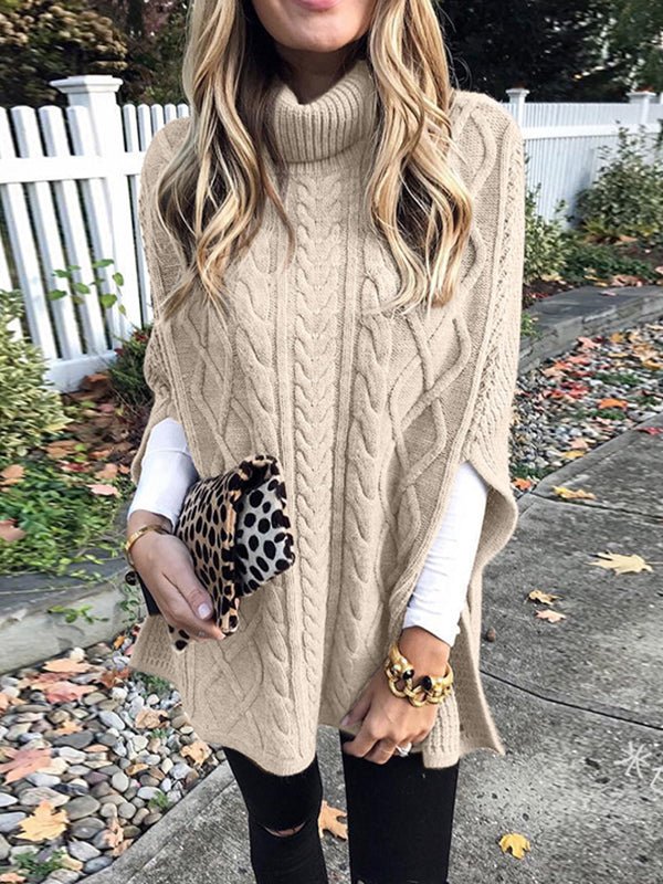 Women's Sweaters Solid Turtleneck Slit Sweater