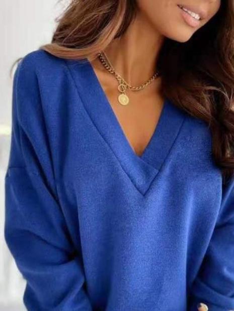 Women's Sweaters Solid V-Neck Long Sleeve Button Sweater