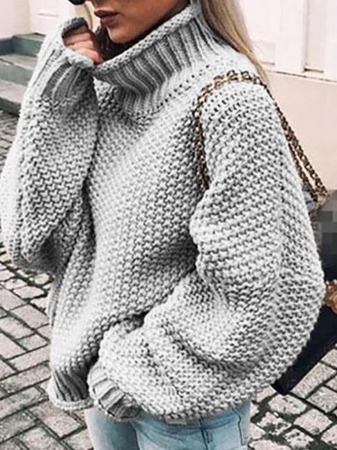 Women's Sweaters Thick Thread High Neck Bat Sleeve Knit Sweater