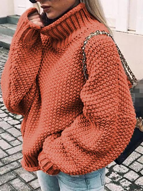Women's Sweaters Thick Thread High Neck Bat Sleeve Knit Sweater