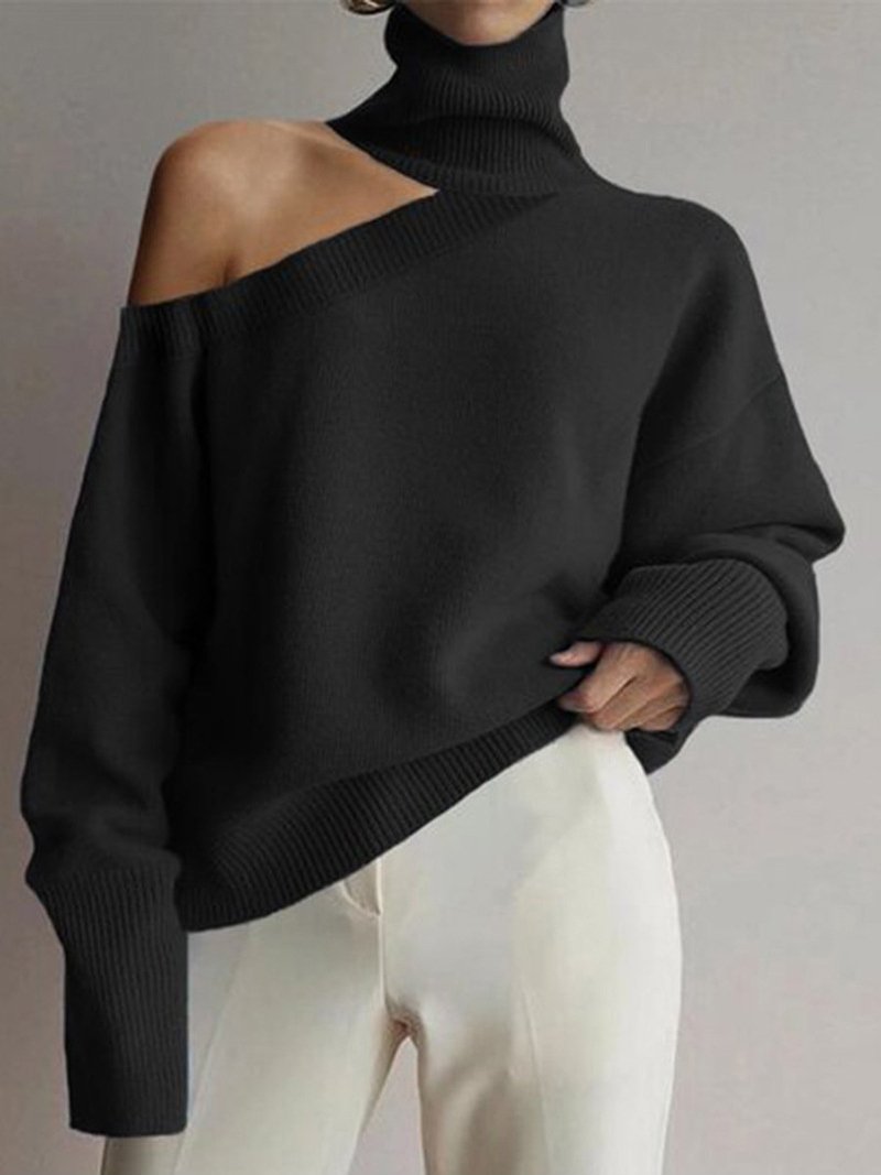 Women's Sweaters Turtleneck Off-Shoulder Pullover Long Sleeve Sweater