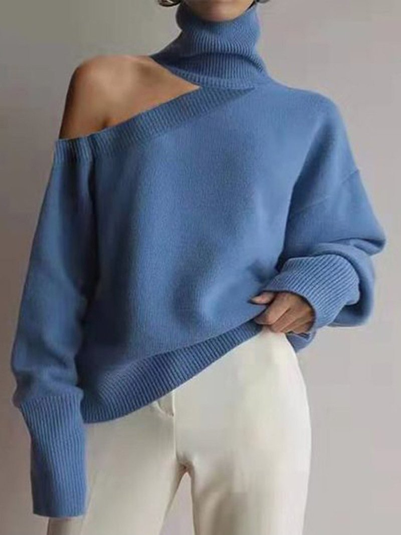 Women's Sweaters Turtleneck Off-Shoulder Pullover Long Sleeve Sweater