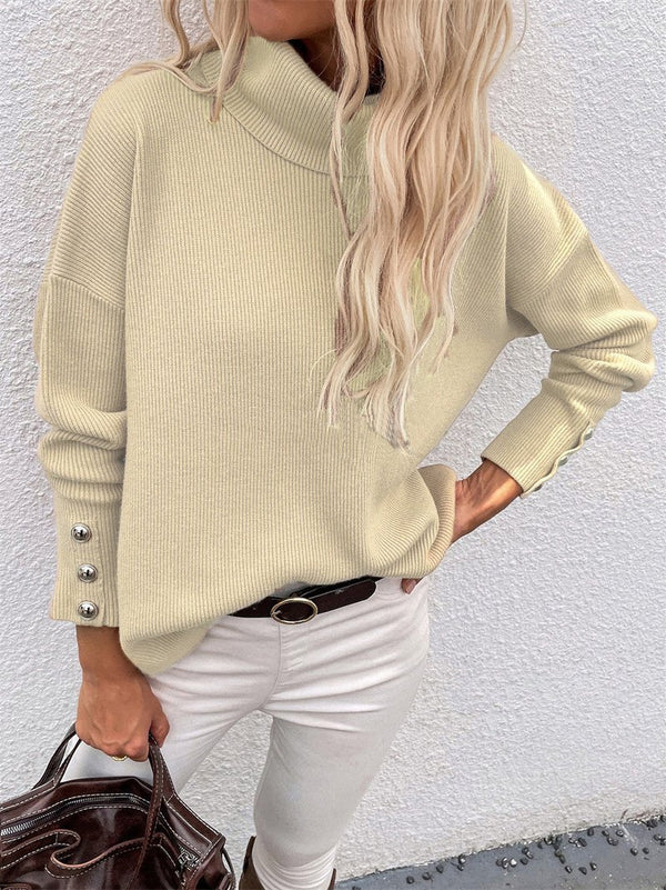 Women's Sweaters Turtleneck Solid Long Sleeve Knitted Sweater