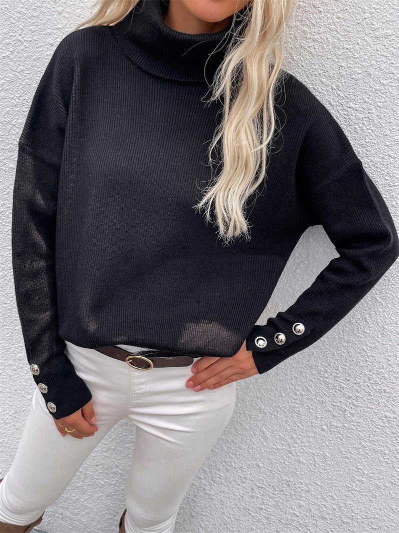 Women's Sweaters Turtleneck Solid Long Sleeve Knitted Sweater
