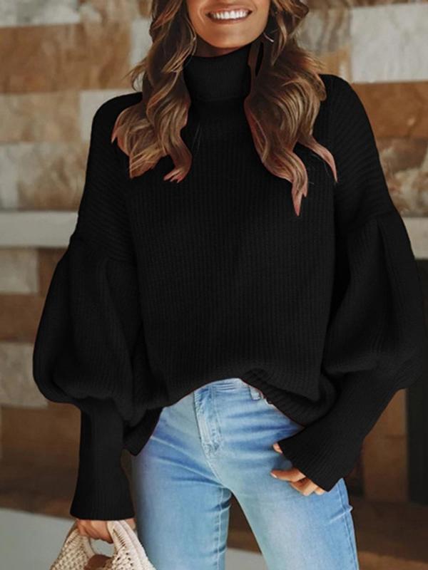 Women's Sweaters Turtleneck Solid Long Sleeve Knitted Sweater
