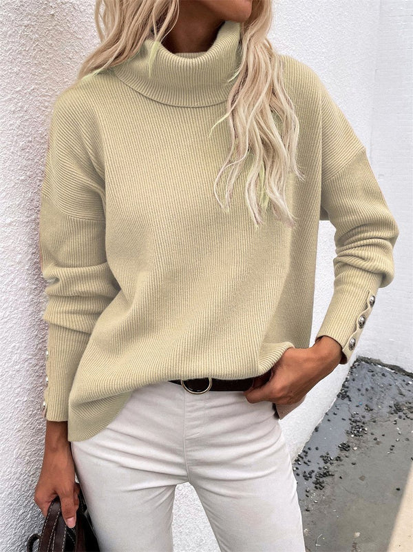 Women's Sweaters Turtleneck Solid Long Sleeve Knitted Sweater