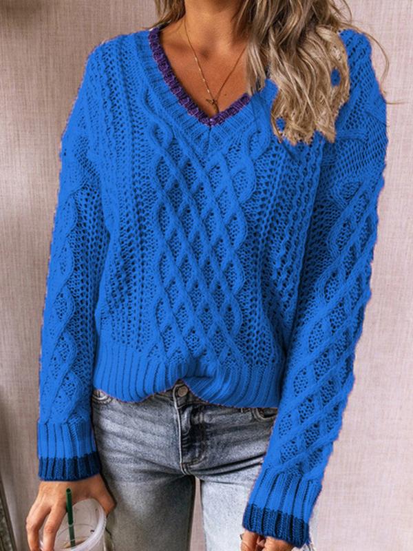 Women's Sweaters Twisted V-Neck Knitted Long Sleeve Sweater