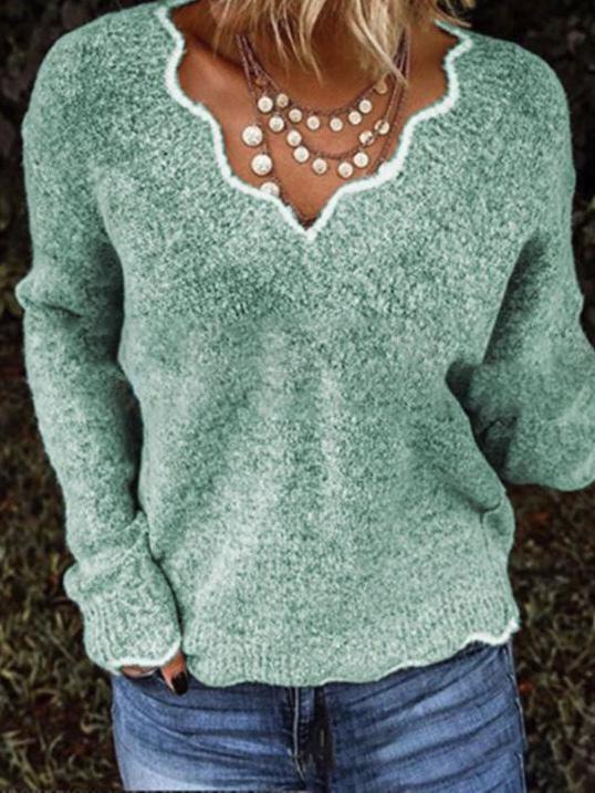 Women's Sweaters V-Neck Casual Cute Knitted Sweater