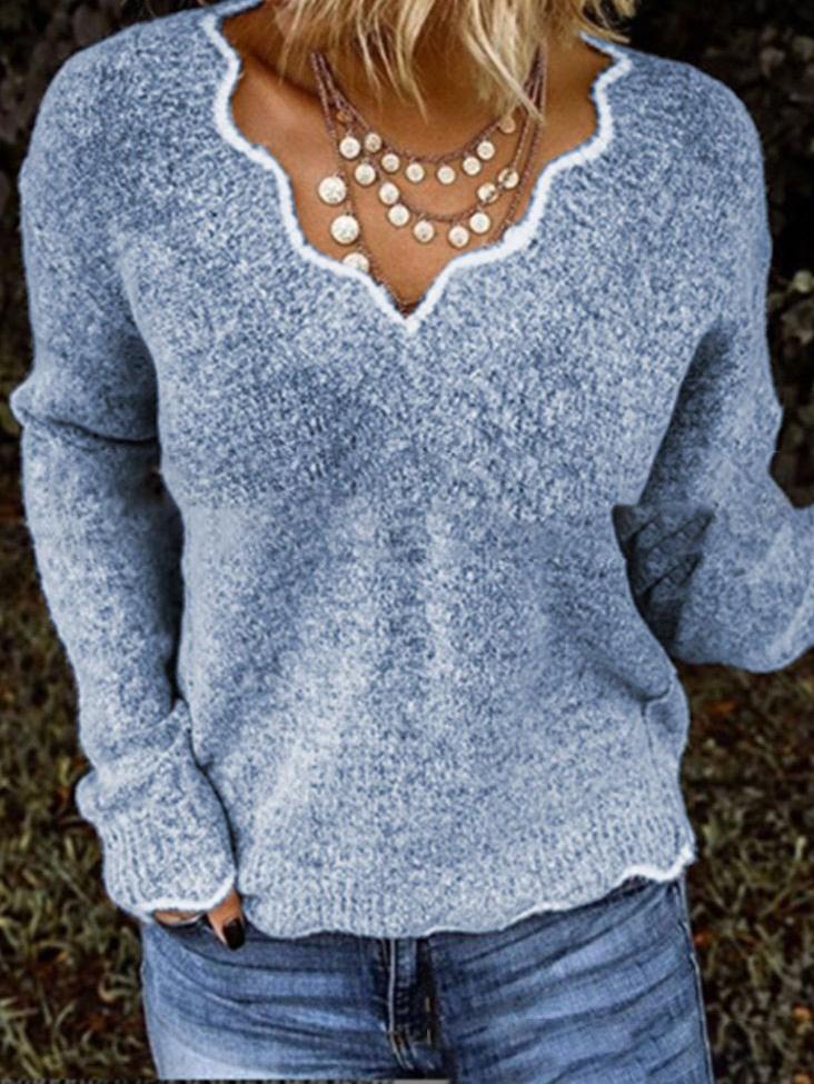 Women's Sweaters V-Neck Casual Cute Knitted Sweater
