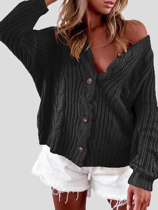 Women's Sweaters V-Neck Long Sleeve Cardigan Casual Solid Sweater