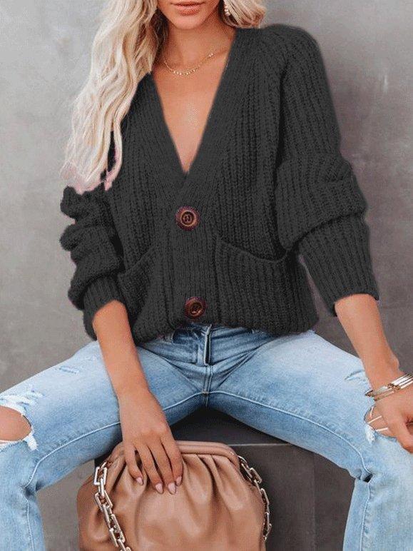 Women's Sweaters V-Neck Single-Breasted Long Sleeve Sweater Cardigan