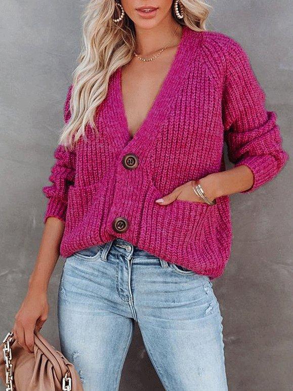 Women's Sweaters V-Neck Single-Breasted Long Sleeve Sweater Cardigan