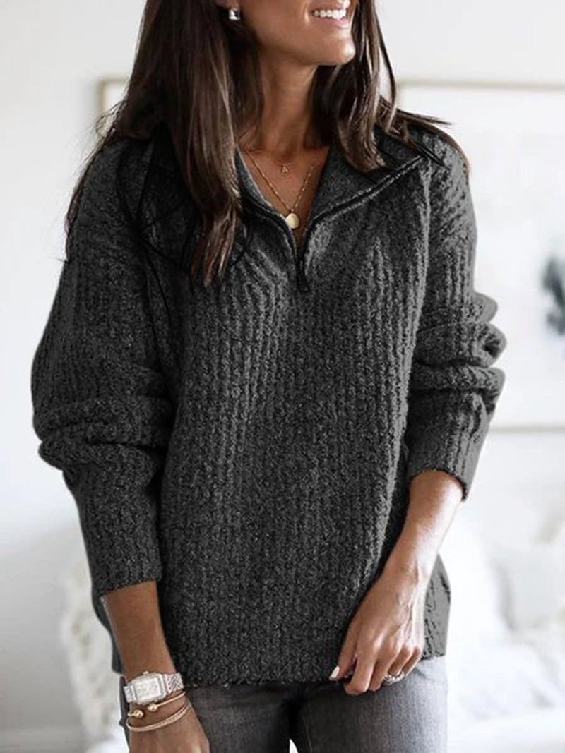 Women's Sweaters Zipper Pullover Long Sleeve Knit Sweater