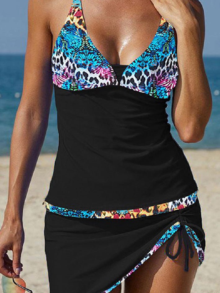 Women's Swimsuit Drawstring V-Neck Print Swimsuit