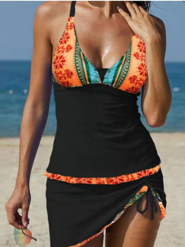 Women's Swimsuit Drawstring V-Neck Print Swimsuit