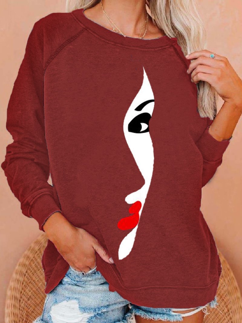 Women's T-Shirts Abstract Print Long Sleeve Round Neck T-Shirts