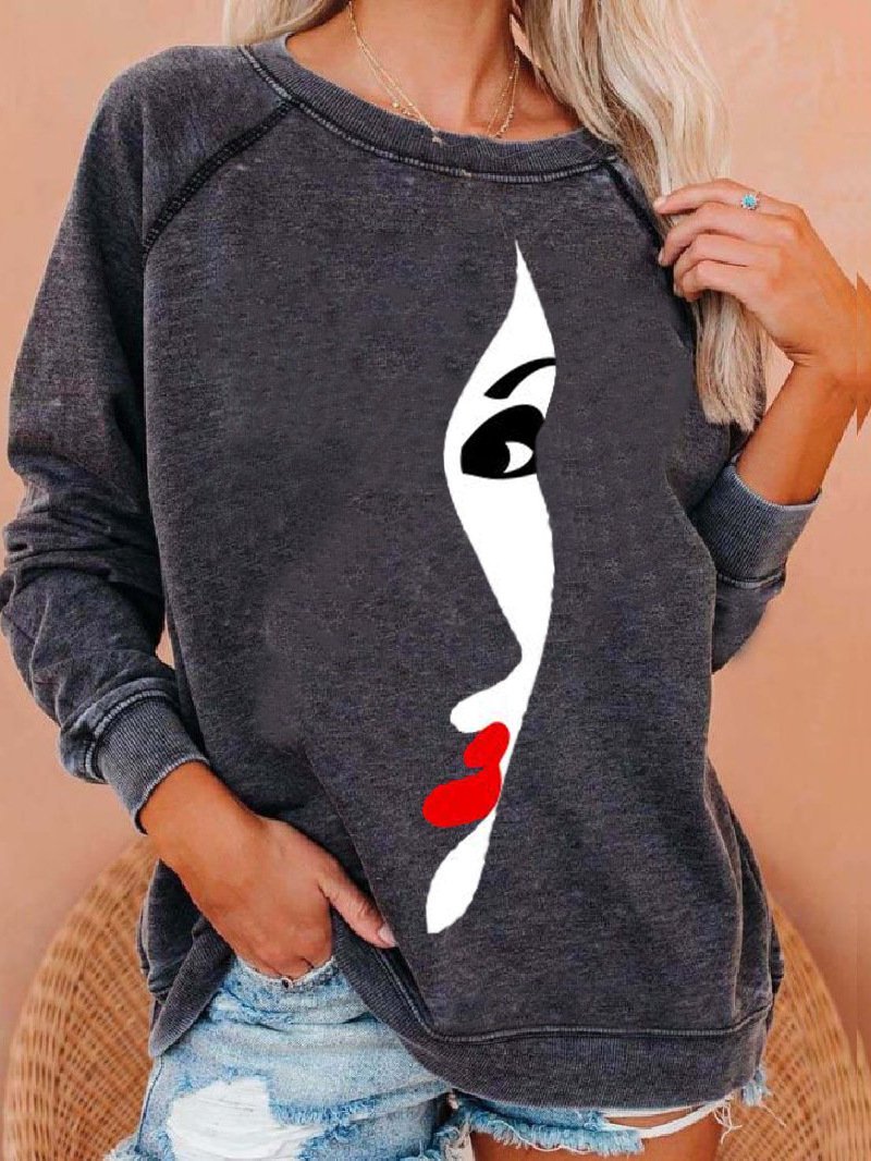 Women's T-Shirts Abstract Print Long Sleeve Round Neck T-Shirts
