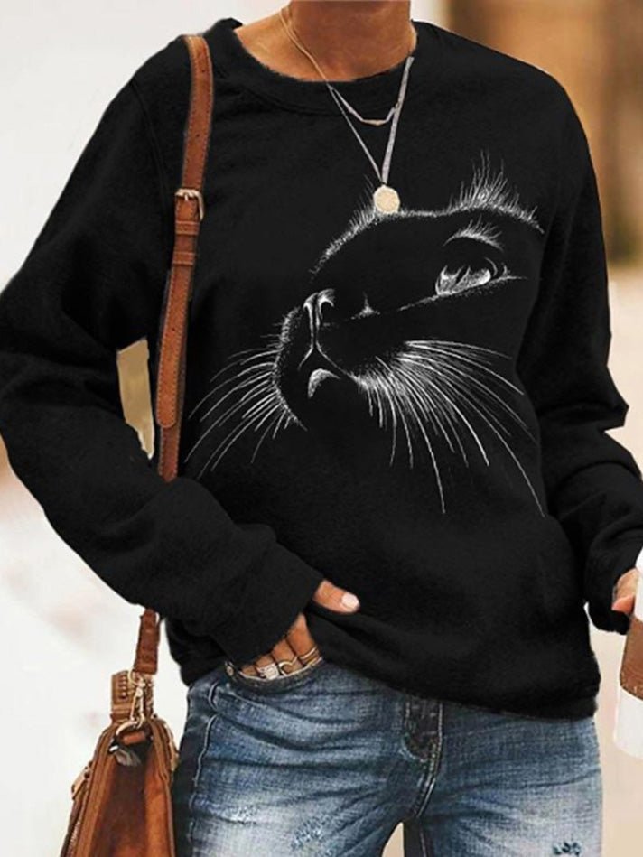 Women's T-Shirts Casual Cat Print Long Sleeve T-Shirt