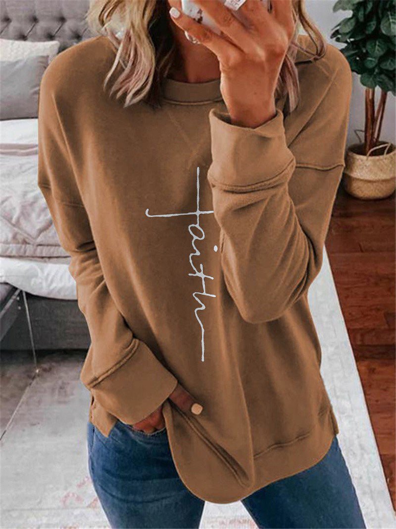 Women's T-Shirts Casual Printed Round Neck Long Sleeve T-Shirt