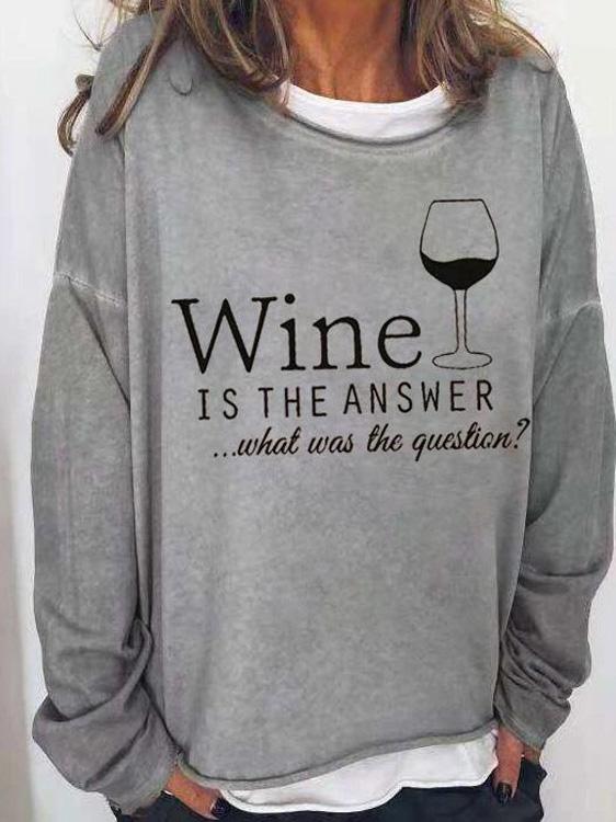 Women's T-Shirts Casual Round Neck Long Sleeve Wine Glass Print T-Shirts