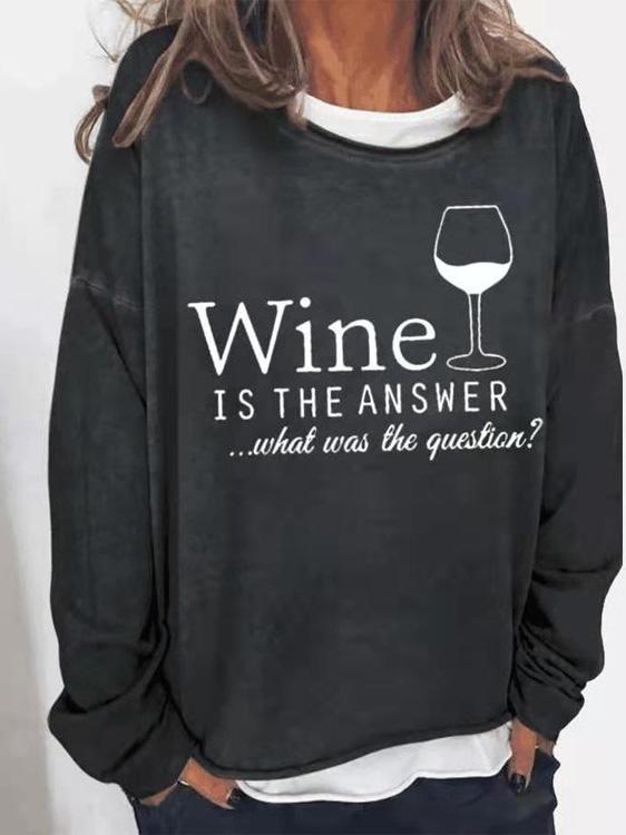 Women's T-Shirts Casual Round Neck Long Sleeve Wine Glass Print T-Shirts